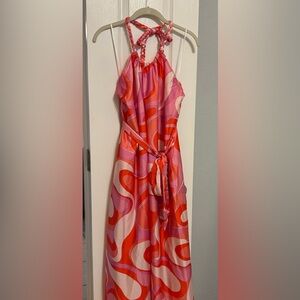 Vibrant Pink and Orange Halter jumpsuit